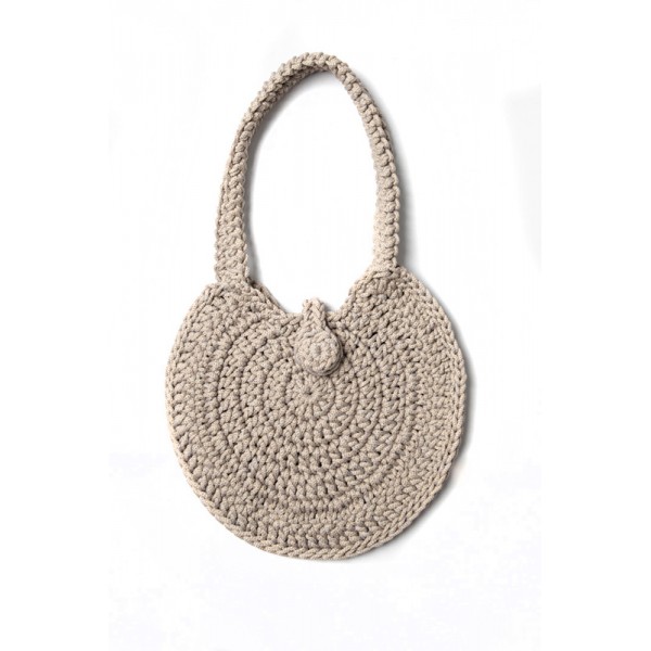 Hand crocheted shoulder bag - 3mm - "Roundup bag" - Sand