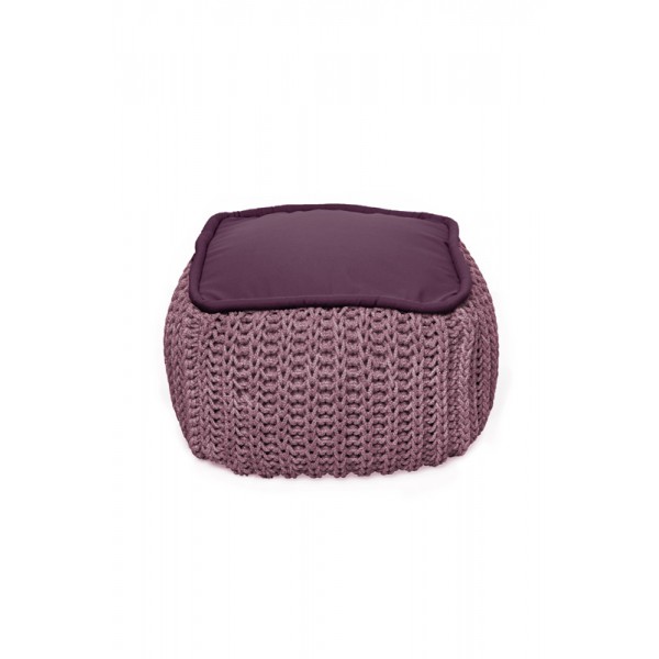 Pouffe Square knitted 50*50*40 - 6mm "Square Duo" - Raspberry