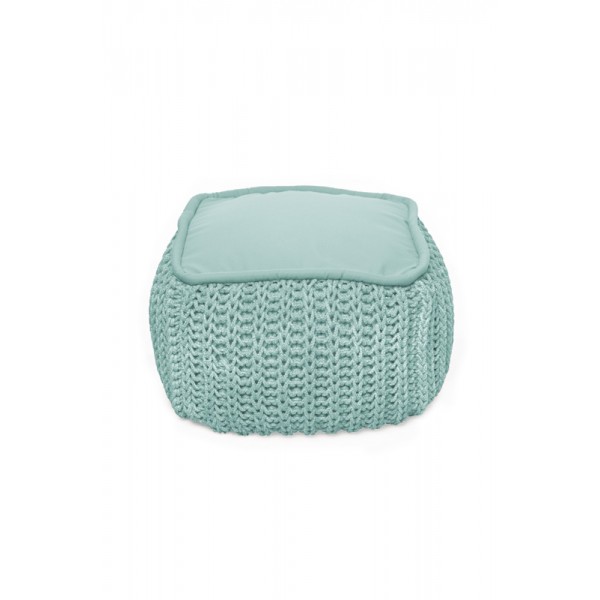 Pouffe Square knitted 50*50*40 - 6mm "Square Duo" - Turquoise